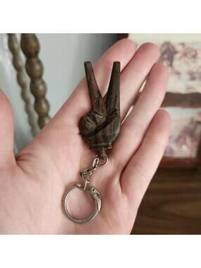 Vintage Teakwood Carved Peace Sign Hand Keychain